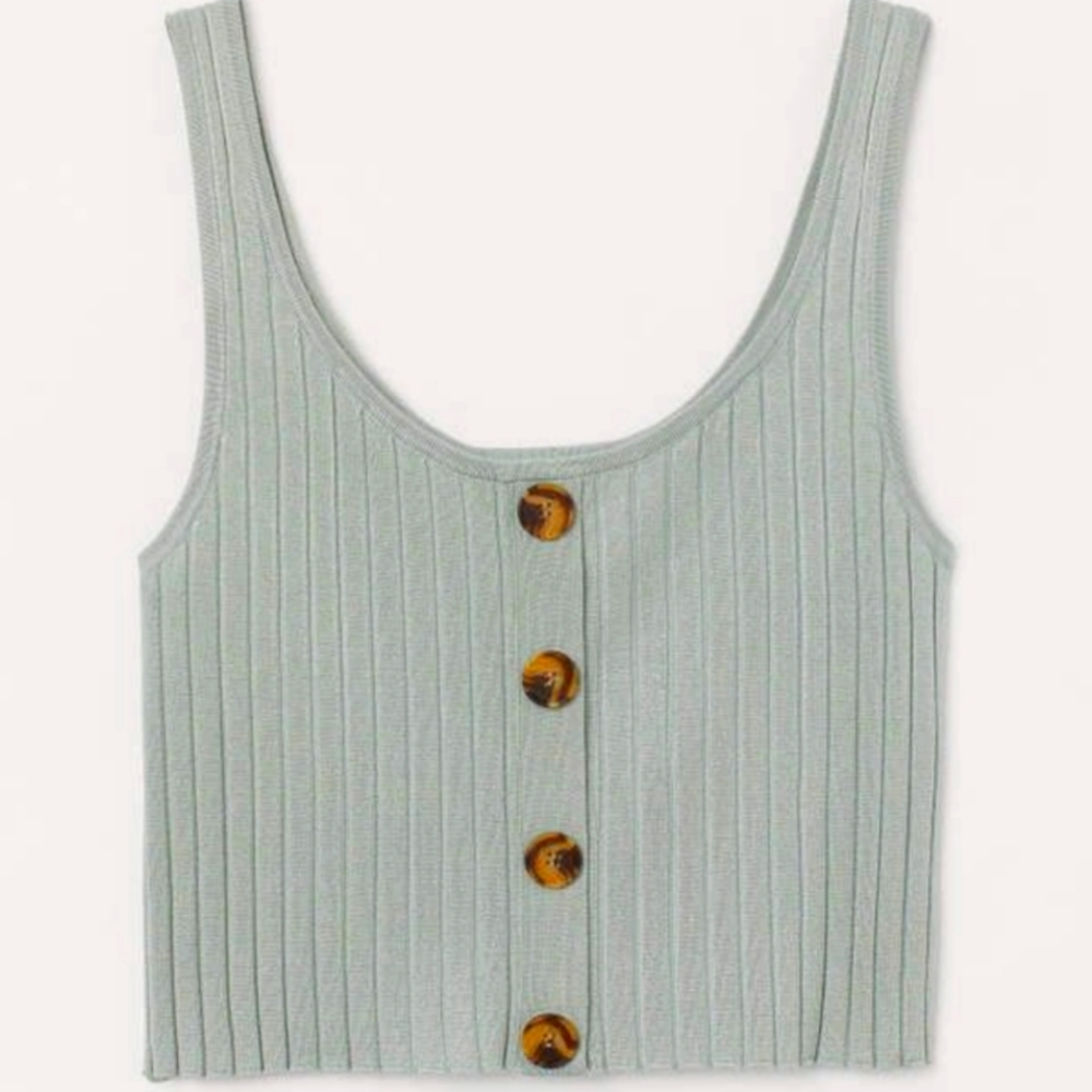 Ribbed Tank Top with Buttons - Dusky green